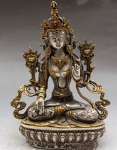 Tibet, budismo plata dorado dragón 7 ojos de Tara Blanca Kwan-yin Buda estatua 2024 - compra barato