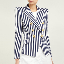 EXCELLENT QUALITY Baroque Designer Blazer for women ladies Slim Fitting Classic Lion Buttons Striped Career Blazer Jacket 2024 - buy cheap