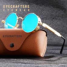 Gold Blue Mirrored Polarized Round Sunglasses Mens Gothic Steampunk Sunglasses Womens Fashion Retro Vintage Polaroid Eyewear 2024 - buy cheap