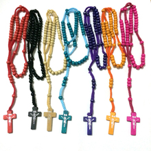 free ePacket ship 50pcs/lot mix colors good wood Beads Catholic jesus Rosary cross long Necklace pendants 2024 - buy cheap