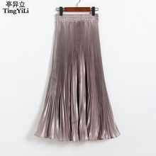 TingYiLi Long Pleated Skirts European Style Fashion Summer Long Skirts Womens Black White Gold Purple Green Silver Maxi Skirt 2024 - buy cheap