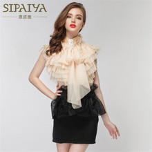 SIPAIYA Fashion Solid Women Chiffon Blouses Shirt Butterfly Sleeve Stand Collar Perspective Street Wear Perspective Tops Shirts 2024 - buy cheap