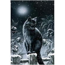 Pintura de diamante redondo/cuadrado completa, cuadro artesanal 5d, mosaico bordado de diamantes de imitación de "Gato de la luz de la Luna", decoración de imagen para el hogar WG014 2024 - compra barato