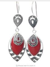 Vintage Marcasite Square Red Coral Marcasite Hook Earring -Top quality Brincos Ohrringe 925 Sterling Jewelry Earrings 2024 - buy cheap