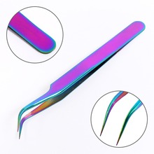 Unique Stainless Steel Straight Curved Eye Lashes Tweezers Rainbow Colored False Fake Eyelash Extension Nippers Pointed Clip 2024 - buy cheap