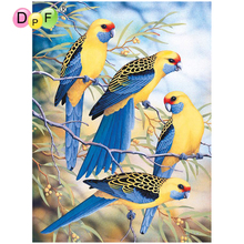 Dpf diy quatro pássaros amarelos 5d quadrado pintura de diamante ponto cruz artesanato bordado de diamante mural de decoração de casa mosaico 2024 - compre barato