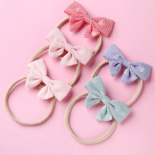 Boutique 20Pcs Fashion Cute Floral Print Bow Super Soft Hairbands Solid Plaid Fabric Bowknot Nylon Headbands Princess Headwear 2024 - buy cheap