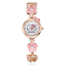 Часы для женщин и девочек, браслет с мультяшным розовым котом, котенком, модное Повседневное платье, кварцевые наручные часы для детей, женские часы, детские часы 2024 - купить недорого