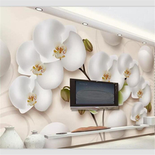 Beibehang papel de parede personalizado sala de estar quarto mural 3d três-dimensional bela phalaenopsis espaço tv fundo parede 2024 - compre barato