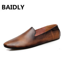 New Fashion Men Leather Flats Shoes Comfortable Man Casual Shoes Slip on Male Outdoor Walking Shoes Split Leather Driving Shoes 2024 - buy cheap