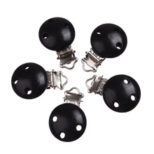 New Arrival 5Pcs/lot Black Baby Pacifier Clip Round Shape Wood Infant Cute Soother Clasps 29x44mm For Kids 2024 - buy cheap