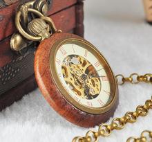 Preço por atacado boa qualidade antigo vintage clássico presente para os homens de madeira caso bronze corrente curta relógio de bolso mecânico pjx1041 2024 - compre barato