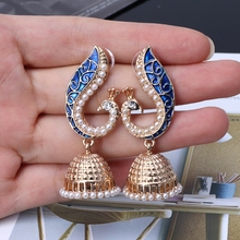 Ethnic Indian Gold Pearl Blue Peacock Drop Earrings For Women Jhumka Jhumki Drop Earrings Gypsy Jewelry Exquisite Earrings 2024 - buy cheap