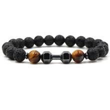 Black Dumbbell Lava Stone Tiger's Eye Beads Essential Oil Diffuser Bracelet Balance Yoga Pulseira Feminina Buddha Jewelry 2024 - buy cheap