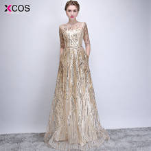 vestido de festa Bling Gold Sequins Half Sleeve Evening Dresses A line Scoop Neck Luxury Arabic Evening Gowns Dresses Formal 2024 - buy cheap