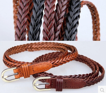 Free shipping women fashion vintage plaited belt 1.1x100cm thin belt causal wear belt real leather belt 2024 - buy cheap