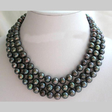Impresionante joyas de perlas reales 3 filas de 9-10mm redondo perfecto Pavo Real negro perlas de agua dulce, collar de moda regalo de cumpleaños de las mujeres 2024 - compra barato