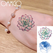 OMMGO-Flor de Loto de Henna suculentas, calcomanías, Camelia, tatuaje personalizado, arte corporal, envoltura pequeña, impermeable 2024 - compra barato