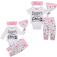 FOCUSNORM Baby Girls Set Long Sleeve Clothes Outfits Print Letter Daddy's other chick- Romper+Leggings Set 2024 - buy cheap