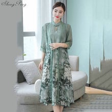 2018 New qipao long cheongsams dress two pieces chinese traditional dress summer flowers vintage dress oriental robes Q176 2024 - buy cheap