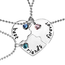 3pcs/set Fashion Charm Best Friends Forever Necklace Broken Heart Blue/sky blue/Red Crystal Pendant Necklace Friendship Gifts 2024 - buy cheap