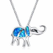 Lucky Thailand Elephant Blue Opal Pendant Necklace Silver Color Choker Necklaces for Women Fashion Animal Boho Jewelry Gift 2024 - buy cheap