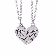 Wholesale Best Friend 2 Part Broken Heart  Necklace Fashion Silver Plated Chain Necklace 24sets/lot 2024 - buy cheap