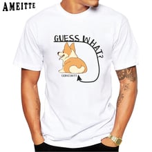 Guess What Corgi Butt Funny Quote Design Print T Shirt Fashion Men's T-Shirt Summer Hipster Cool Dog Design Tees Ameitte Tops 2024 - buy cheap