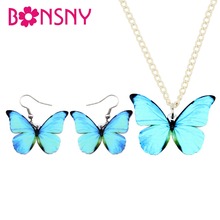 Bonsny Acrylic Big Morpho Menelaus Butterfly Earrings Necklace Collar Pendant Trendy Insect Jewelry Sets For Women Girl Gift New 2024 - buy cheap