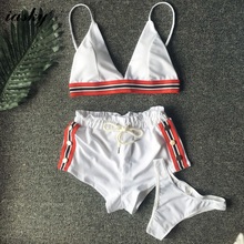 Iasky-novo biquíni feminino sexy, 3 partes, roupa de banho, maiô, com shorts, verão, praia, natação, 2018 2024 - compre barato