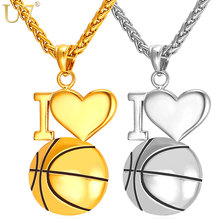 Collar de baloncesto U7 I Love Color dorado 316L, cadena de acero inoxidable y colgante para hombres/mujeres, joyería deportiva de moda, P910 2024 - compra barato
