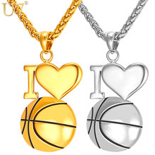 U7 Eu Amo o Basquetebol Colar da Cor do Ouro Em Aço Inoxidável 316L Chain & Pingente Para Homens/Mulheres Do Esporte Da Forma Quente jóias P910 2024 - compre barato