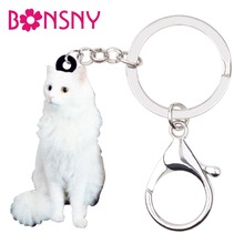 Bonsny-llaveros de acrílico nevado para mujer y niña, llaveros de gatito, anillos, joyería de animales, bolso de mano, accesorios de coche 2024 - compra barato