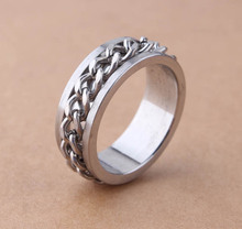 Anéis de dedo de aço inoxidável 316l 8mm de largura, anéis de prata com corrente de rotação, tamanho dos eua 7-13 2024 - compre barato