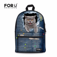 Супер милые женские рюкзаки, американская одежда, Джинсовый Рюкзак с принтом кошки для подростков, повседневный школьный рюкзак для мальчиков и девочек, рюкзак 2024 - купить недорого