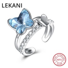 LEKANI Crystals From SWAROVSKI  Blue Butterfly Open Rings Adjustable Real S925 Silver Fine Finger Accessories For Women 2024 - buy cheap