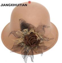 2017 new fashion Brands Women Lady Flowers Fedoras Top Hat autumn winter Bowler Hats lace wool Cap super warm Flowers Elegant 2024 - buy cheap