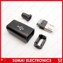Free shipping 100sets/lot  4 in 1 Black DIY Micro USB Male Plug mini usb port with plastic housing 2024 - buy cheap