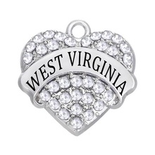Colorful rhinestone inlaid heart shape WEST VIRGINIA metal pendant FIT DIY city souvenir jewelry necklace bracelet 2024 - buy cheap