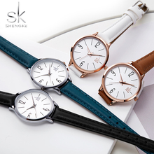 Часы наручные Shengke женские кварцевые, модные повседневные водонепроницаемые, с кожаным ремешком 2024 - купить недорого