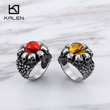1 PC Punk Multi Lots of Skull Heads Rings For Men Size 8-12 Stainless Steel Red Yellow Crystal Stone Finger Rings Gothic Jewelry 2024 - buy cheap