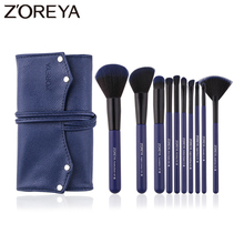 Бренд Zoreya, синяя мягкая кисточка для макияжа, мягкая кисточка для макияжа, синтетические румяна, тени для век, консилер, угловая кисть для бровей, инструменты для макияжа, 10 шт. 2024 - купить недорого