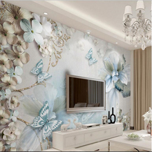 beibehang Custom Wallpaper Large Frescoes Beautiful 3D Stereo Mediterranean Flowers Butterfly Jewelry  Background Wallpaper 2024 - buy cheap