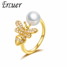 ERLUER rings for women Imitation pearl adjustable bee jewellery Girl rose gold crystal zircon wedding ring engagement jewelry 2024 - buy cheap