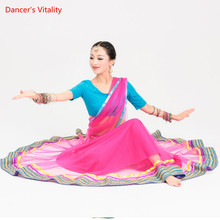 Las mujeres de la India prendas práctica para baile traje adulto de la danza del vientre de la India de baile trajes Tops + gran falda + velo 3 uds conjunto 2024 - compra barato