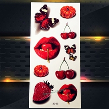 1PC Sexy Red Lip Stick Designs Fake Flash Temporary Tattoo Stickers P3D-33 Cherry Pattern 3D Tattoo Paste Paper Women 2024 - buy cheap