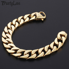 TrustyLan Golden Stainless Steel Cuban Curb Chain Mens Bracelets Classic 15MM Wide Hiphop Best Friends Man Bracelet Jewelry 2024 - buy cheap