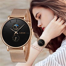 Lige-novo relógio de pulso feminino luxuoso, quartzo, à prova d'água, fashion casual 2019 2024 - compre barato
