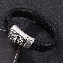 Black Leather Bracelet for Men Dragon Head Stainless Steel Magnetic Buckle Braided Bracelets Hand-Woven Jewelry Gifts ST0260 2024 - buy cheap