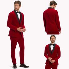 Red velvet men's dance wedding tuxedo shawl lapel 3 pieces groom dinner suit jacket pants vest 2024 - buy cheap